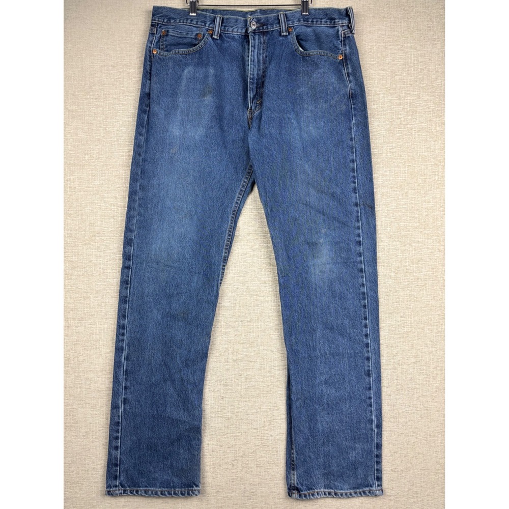 Levis 505 Mens 38x34 Jeans Blue Denim Medium Wash Grungy Workwear Fades